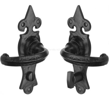 Tudor Wroxeter Black Antique Iron Curved Lever Bathroom Door Handles