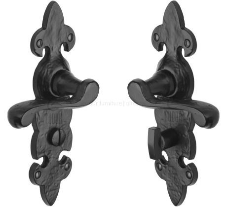 Tudor Fleur de Lys Black Antique Iron Scroll Lever Bathroom Handles