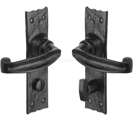 Tudor Wellington Black Antique Iron Bathroom Door Handles