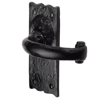 Tudor Colonial Black Iron Curved Lever Short Latch Door Handles
