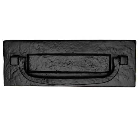 Black Antique Iron Tudor Letter Box with Knocker 12x4in (307x107mm)