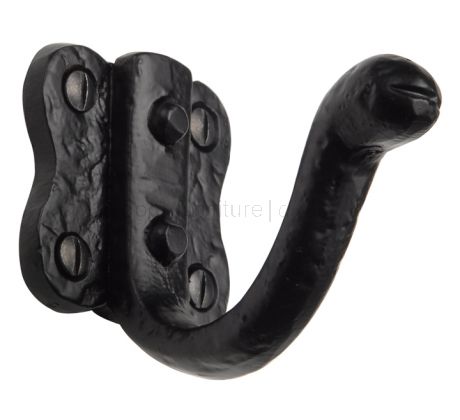 Black Antique Iron Tudor Decorative Single Coat Hook 45mm