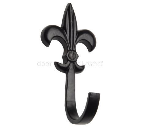 Black Antique Iron Tudor Fleur de Lys Single Coat Hook 102mm
