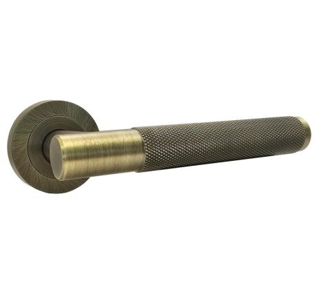 Bari Knurled Lever on Rose Antique Brass Door Handles