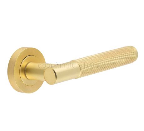 Bari Knurled Lever on Rose Satin Brass Door Handles