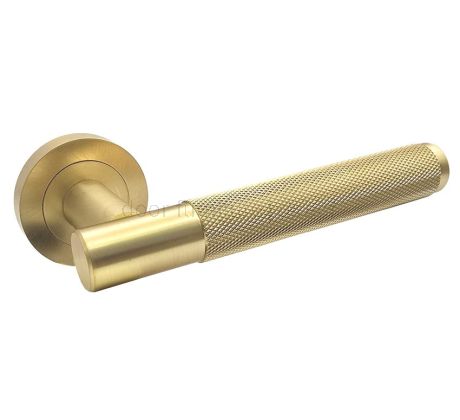 Bari Knurled Lever on Rose Satin Brass Door Handles