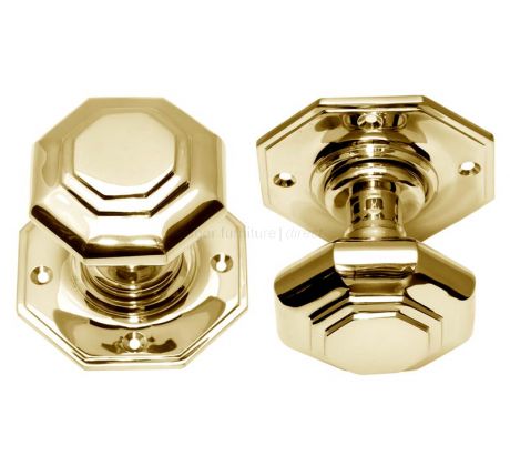 Polished Brass Octagonal Mortice Door Knobs in Pairs