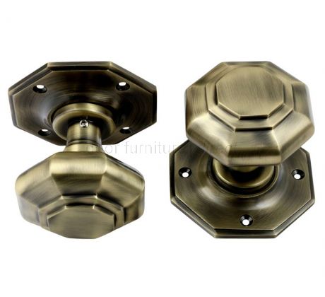 Antique Brass Octagonal Mortice Door Knobs 67mm