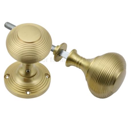 Satin Brass Reeded Rim Knobs 53mm
