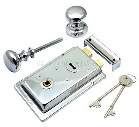 Polished Chrome Rim Lock and Mushroom Rim Knob Set