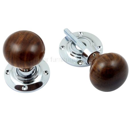 Polished Chrome and Rosewood Mushroom Door Knobs