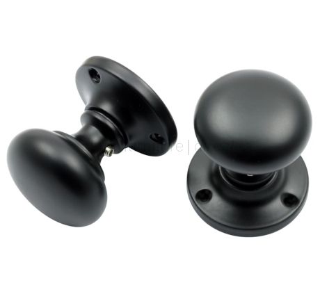 Matt Black Mushroom Mortice Door Knobs 54mm