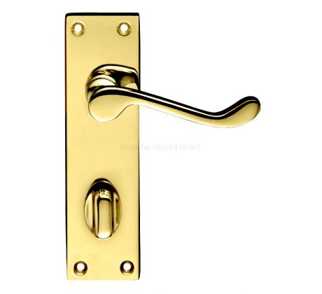 Victorian Scroll Electro Brass Bathroom Door Handles