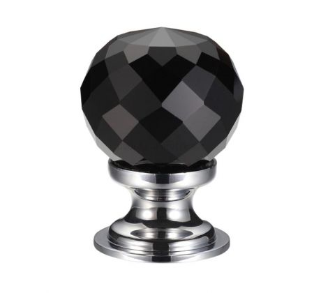 Black Cut Glass Cabinet Knob On Polished Chrome Base