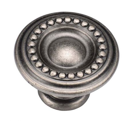 Distressed Pewter Round Beaded Cabinet Knob 35mm