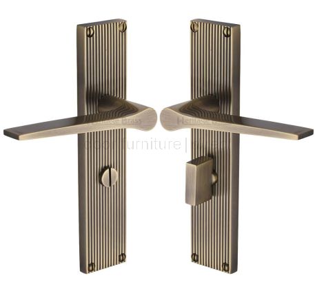 Gio Reeded Antique Brass Bathroom Door Handles RR4730