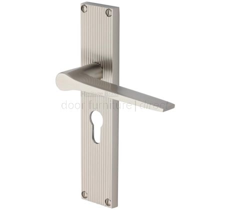 Gio Reeded Satin Nickel Euro Door Handles RR4748