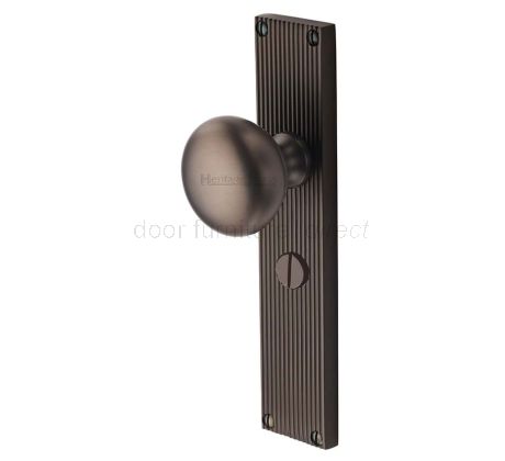 Matt Bronze Victoria Knob on Reeded Bathroom Plate V9230-MB