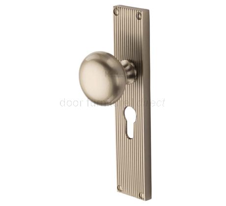 Satin Nickel Victoria Mortice Knob on Reeded Euro Plate V9248-SN