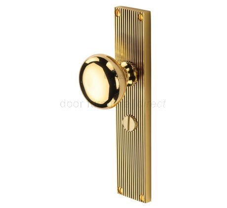 Polished Brass Victoria Knob on Reeded Bathroom Plate V9230-PB