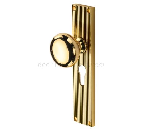 Polished Brass Victoria Mortice Knob on Reeded Euro Plate V9248-PB