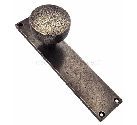 Rustic Pewter Olympic Door Knobs on Plate