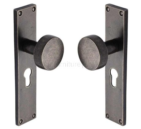 Rustic Pewter Olympic Door Knobs on Plate