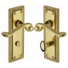 Georgian Polished Brass Rope Edge Bathroom Lock Door Handles