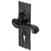 Tudor Shropshire Black Antique Iron Scroll Lever Keyhole Door Handles