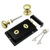Black Rim Lock with Brass Mushroom Rim Knobs Set