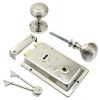 Polished Nickel Rim Lock and Reeded Rim Knob Set