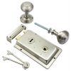 Satin Nickel Rim Lock and Reeded Rim Knob Set