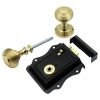 Black Fancy Rim Latch with Reeded Brass Knobs