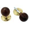 Polished Brass and Rosewood Reeded Door Knobs