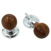 Polished Chrome and Rosewood Reeded Door Knobs